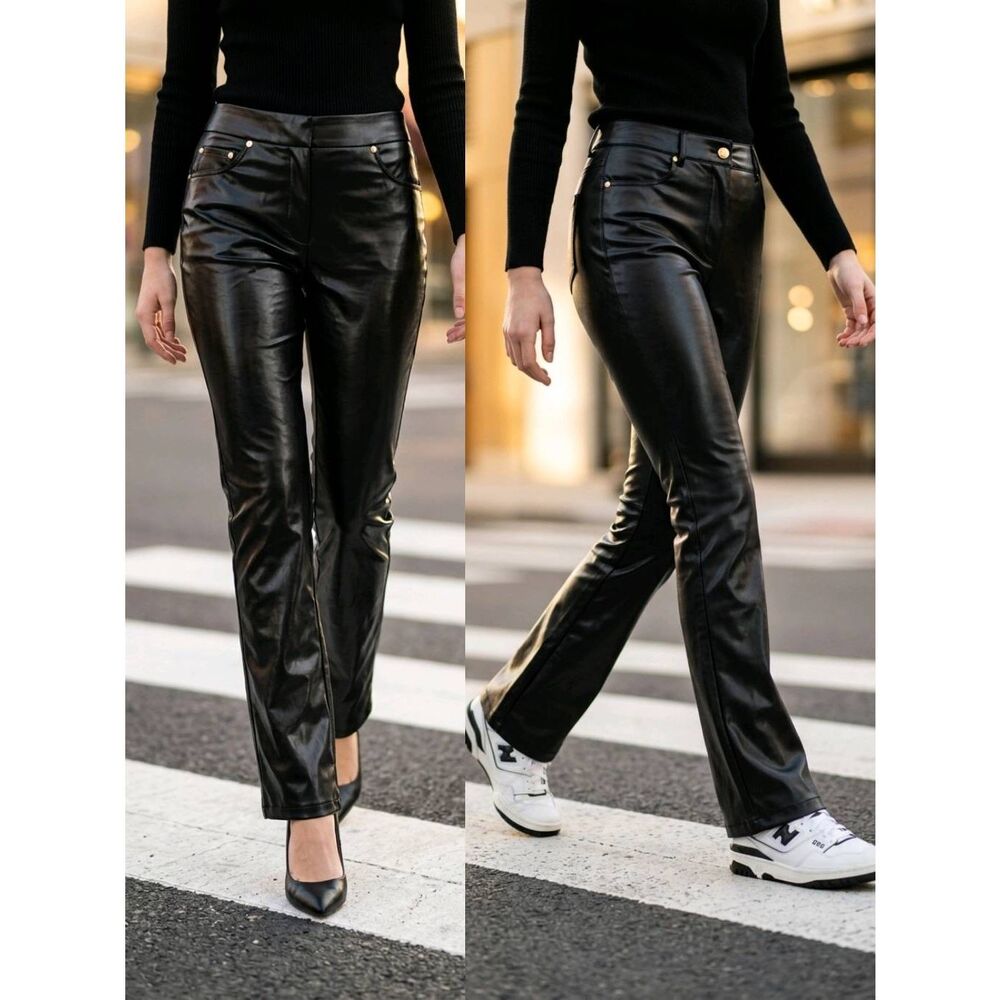 🔸️NWT Michael Kors Black Vegan Leather Flare Crop Pants Medium